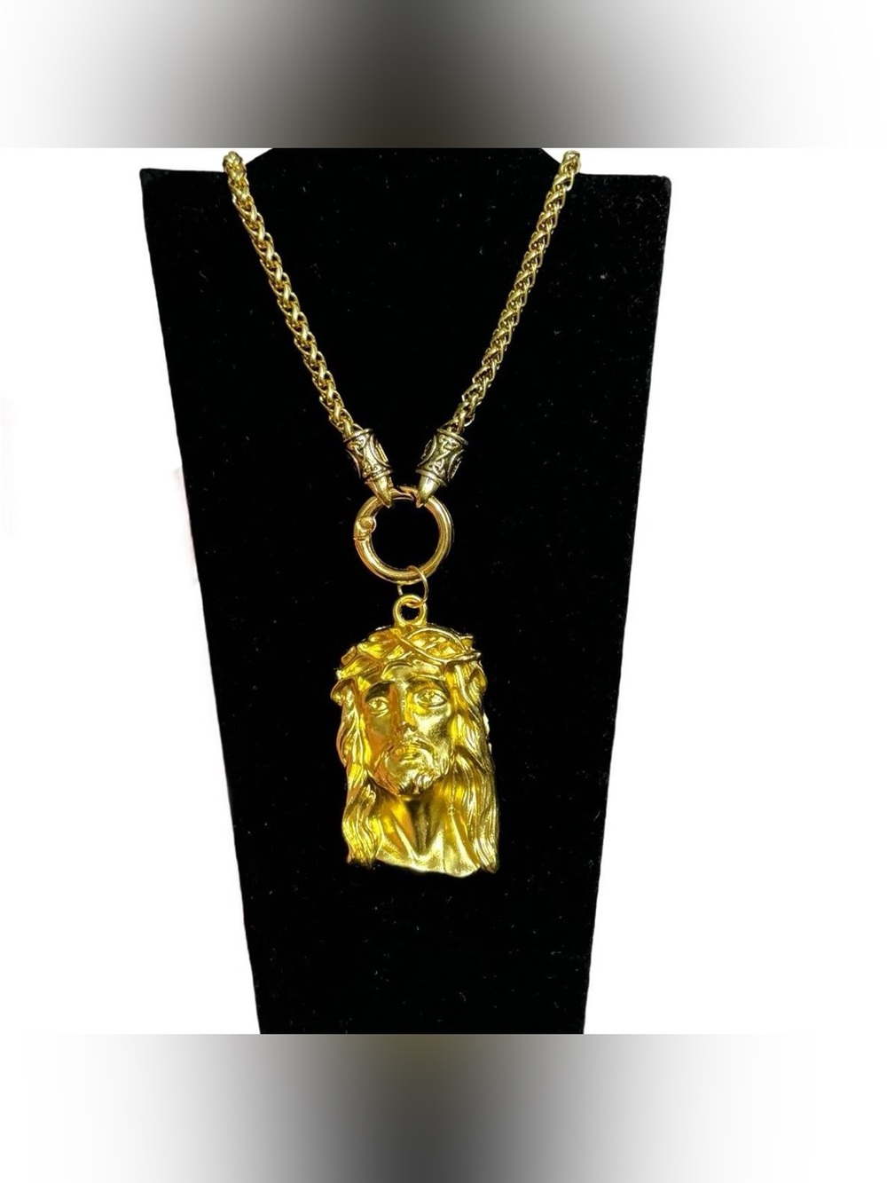 Gold-Tone Jesus Head Pendant Necklace